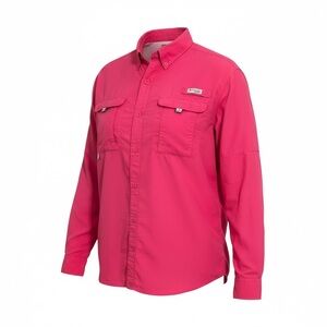 Columbia Womens PFG Bahama II Fuchsia Sz X1 Long Sleeve Outdoor Button Up Vented